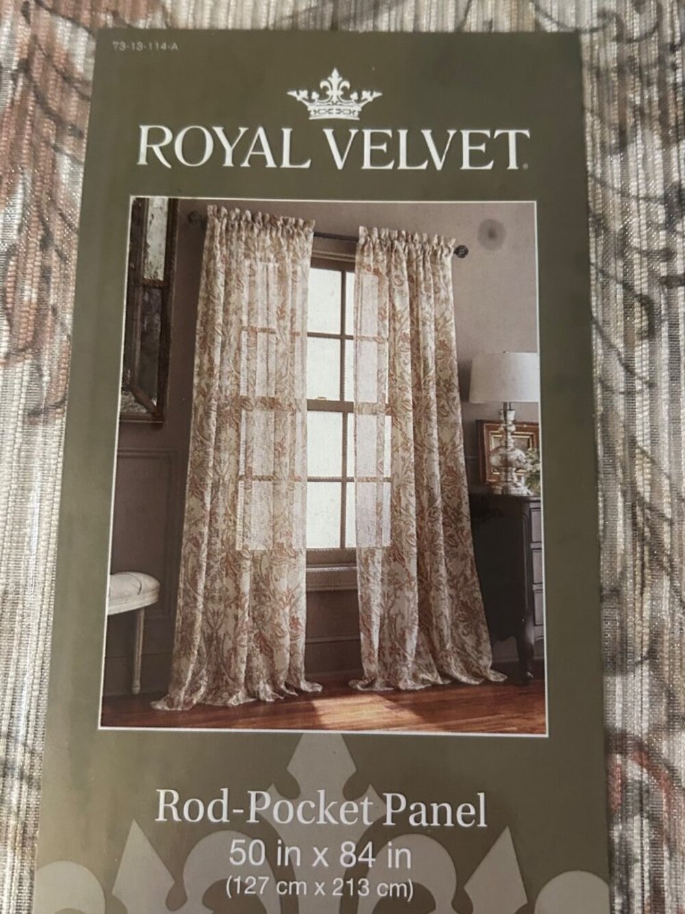 "Royal Velvet Cholet Curtain Set 2 Rod Pocket Panels Floral Beige Rust 50"x 84" - Picture 9 of 14